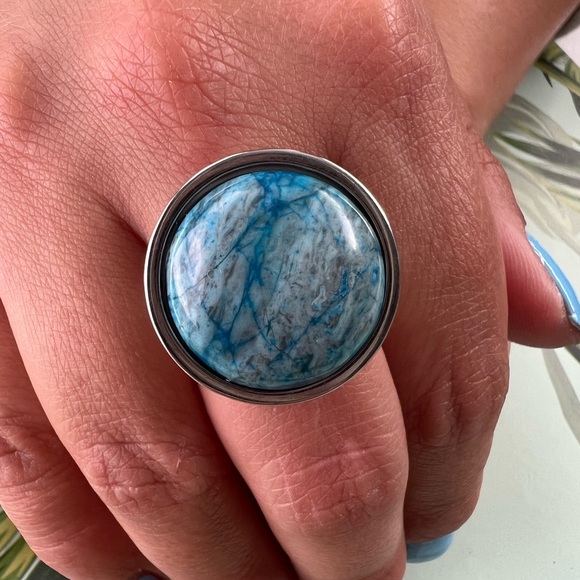 Blue Orchid Stone Statement Rings - Oversized Boho Chic Trendy Rings - Picture 5 of 15